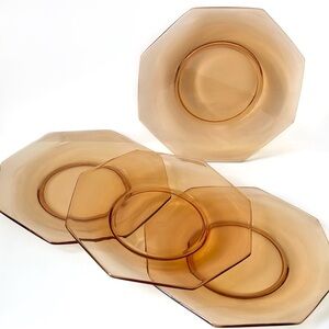 Vintage Fostoria Amber Octagon Appetizer/Salad/ Luncheon Plates Depression Glass